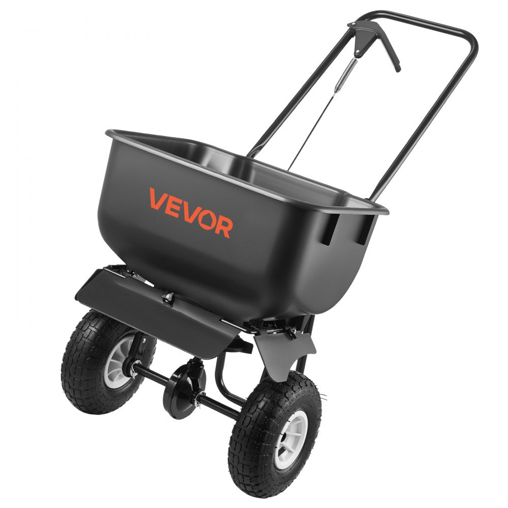 VEVOR Push Lawn Spreader, 12ft Spreading Width, Broadcast Spreader with 80lbs Load Capacity & 10 in All-Terrain Tires