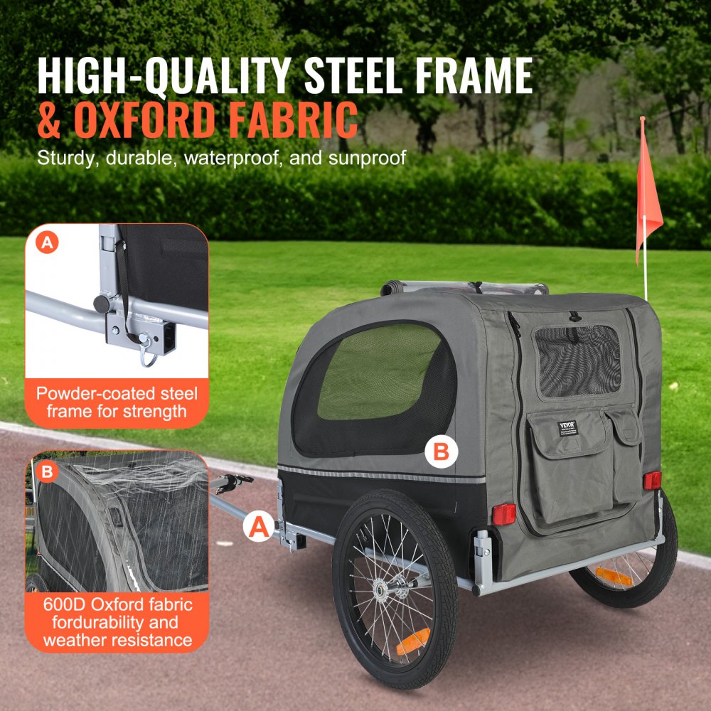 VEVOR Dog Bike Trailer, Supports up to 88 lbs, Pet Cart Bicycle Carrier, Easy Folding Frame with Quick Release Wheels