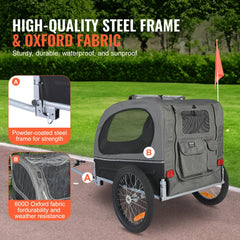 VEVOR Dog Bike Trailer, Supports up to 88 lbs, Pet Cart Bicycle Carrier, Easy Folding Frame with Quick Release Wheels