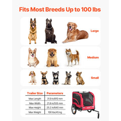 VEVOR Dog Bike Trailer, Supports up to 100 lbs, Pet Cart Bicycle Carrier for Small & Large Dogs, Easy Folding Frame