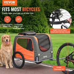 VEVOR Dog Bike Trailer, Supports up to 66 lbs, Pet Cart Bicycle Carrier, Easy Folding Frame with Quick Release Wheels
