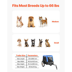 VEVOR Dog Bike Trailer, Supports up to 66 lbs, Pet Cart Bicycle Carrier for Small & Medium Dogs, Easy Folding Frame