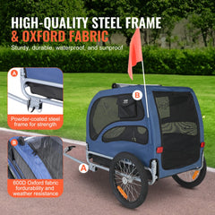 VEVOR Dog Bike Trailer, Supports up to 100 lbs, Pet Cart Bicycle Carrier, Easy Folding Frame with Quick Release Wheels