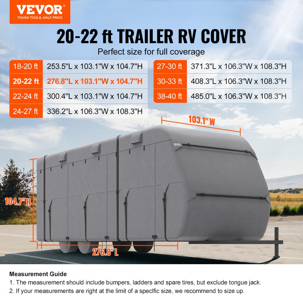 VEVOR Travel Trailer Cover, 20-22 ft RV Cover, 4-Layer Non-Woven Fabric Camper Cover, Waterproof, Windproof and