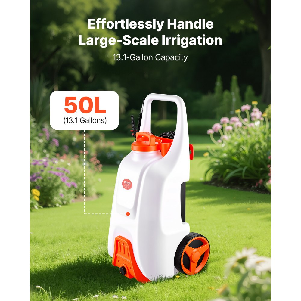 VEVOR Battery-Powered Sprayer with Wheeled Cart, 13.1 Gallons Electric Weed Sprayer, Adjustable 0-80 PSI, Yard Lawn
