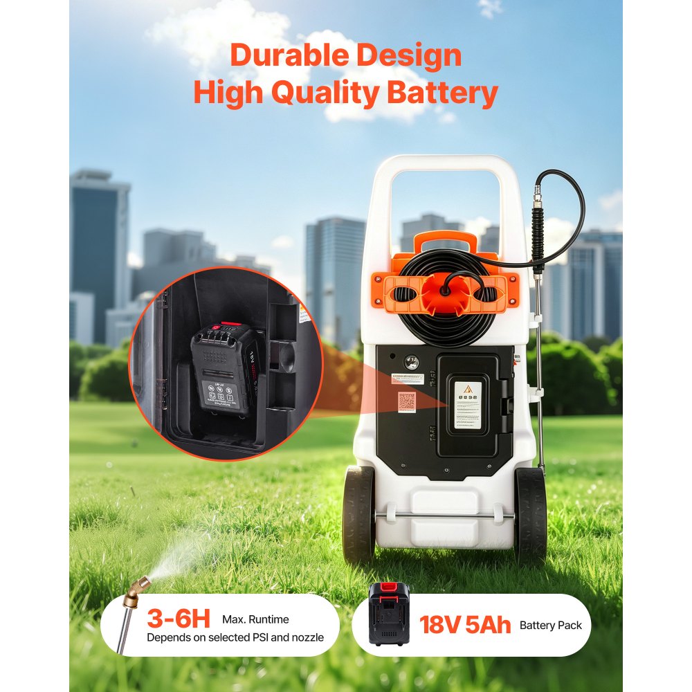 VEVOR Battery-Powered Sprayer with Wheeled Cart, 13.1 Gallons Electric Weed Sprayer, Adjustable 0-80 PSI, Yard Lawn