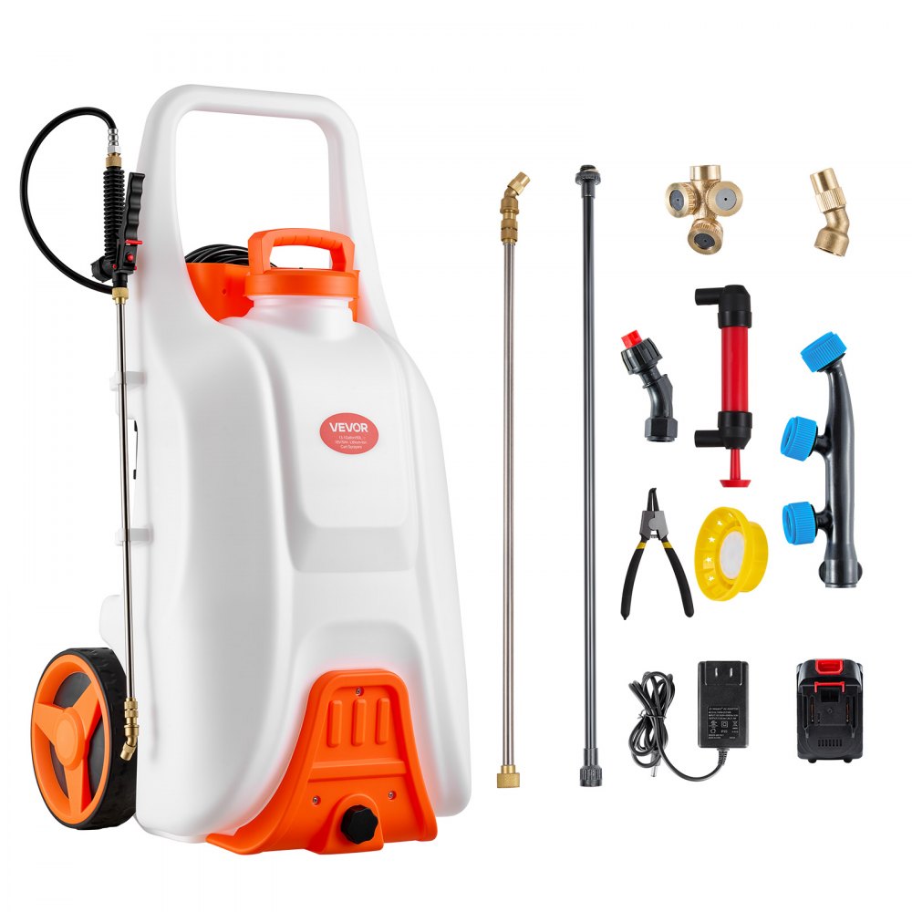 VEVOR Battery-Powered Sprayer with Wheeled Cart, 13.1 Gallons Electric Weed Sprayer, Adjustable 0-80 PSI, Yard Lawn
