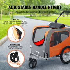 VEVOR Dog Bike Trailer, Supports up to 66 lbs, 2-in-1 Pet Stroller Cart Bicycle Carrier, Easy Folding Cart Frame with