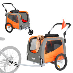 VEVOR Dog Bike Trailer, Supports up to 66 lbs, 2-in-1 Pet Stroller Cart Bicycle Carrier, Easy Folding Cart Frame with