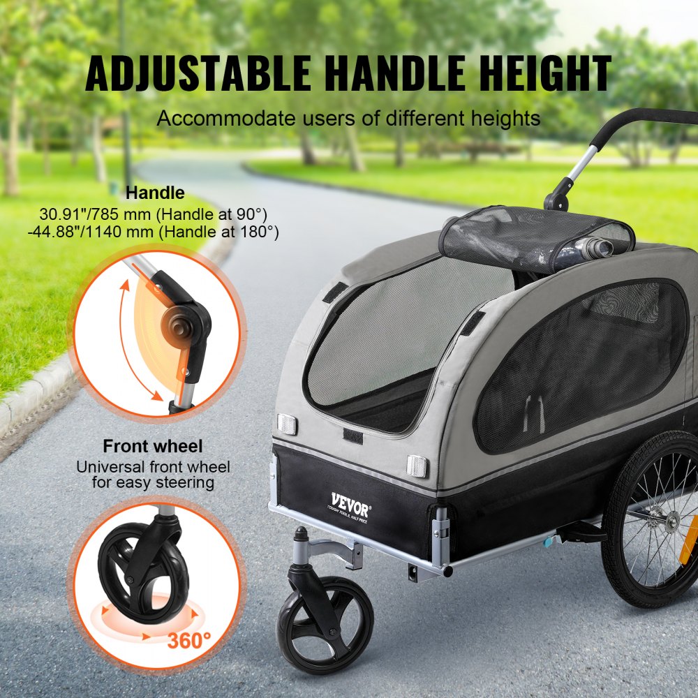 VEVOR Dog Bike Trailer, Supports up to 88 lbs, 2-in-1 Pet Stroller Cart Bicycle Carrier, Easy Folding Cart Frame with