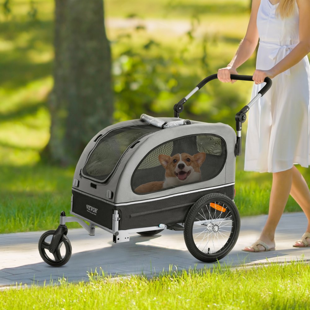 VEVOR Dog Bike Trailer, Supports up to 88 lbs, 2-in-1 Pet Stroller Cart Bicycle Carrier, Easy Folding Cart Frame with