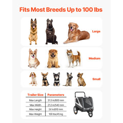 VEVOR Dog Bike Trailer, Supports up to 100 lbs, 2-in-1 Pet Stroller Cart Bicycle Carrier for Small & Large Dogs, Easy