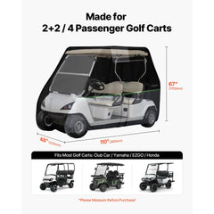 VEVOR Golf Cart Cover, Full Coverage 2+2/4 Passenger Golf Cart, 600D Waterproof Oxford Fabric Club Car Cover Fits Most