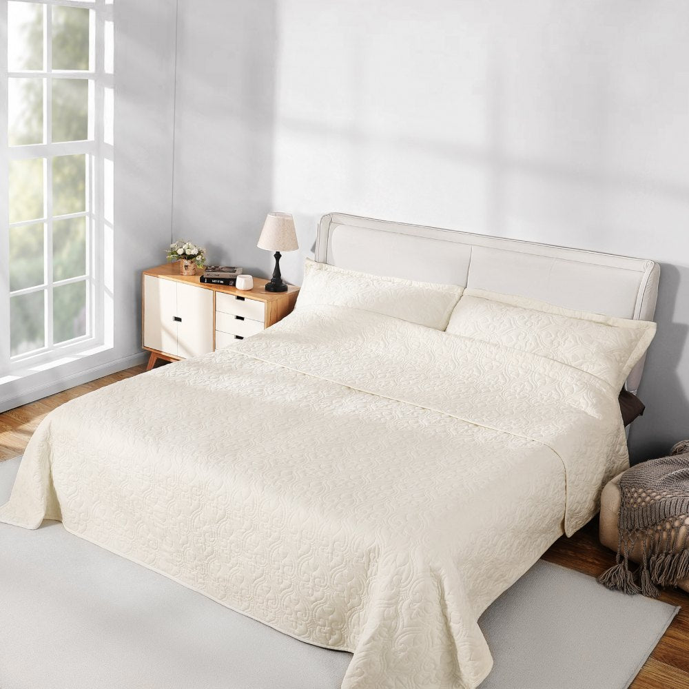 VEVOR King Quilt Set, 3-Piece Lightweight Comforter, Cotton King Size Quilt Bedding Set, Beige Bedspreads with 1 Quilt