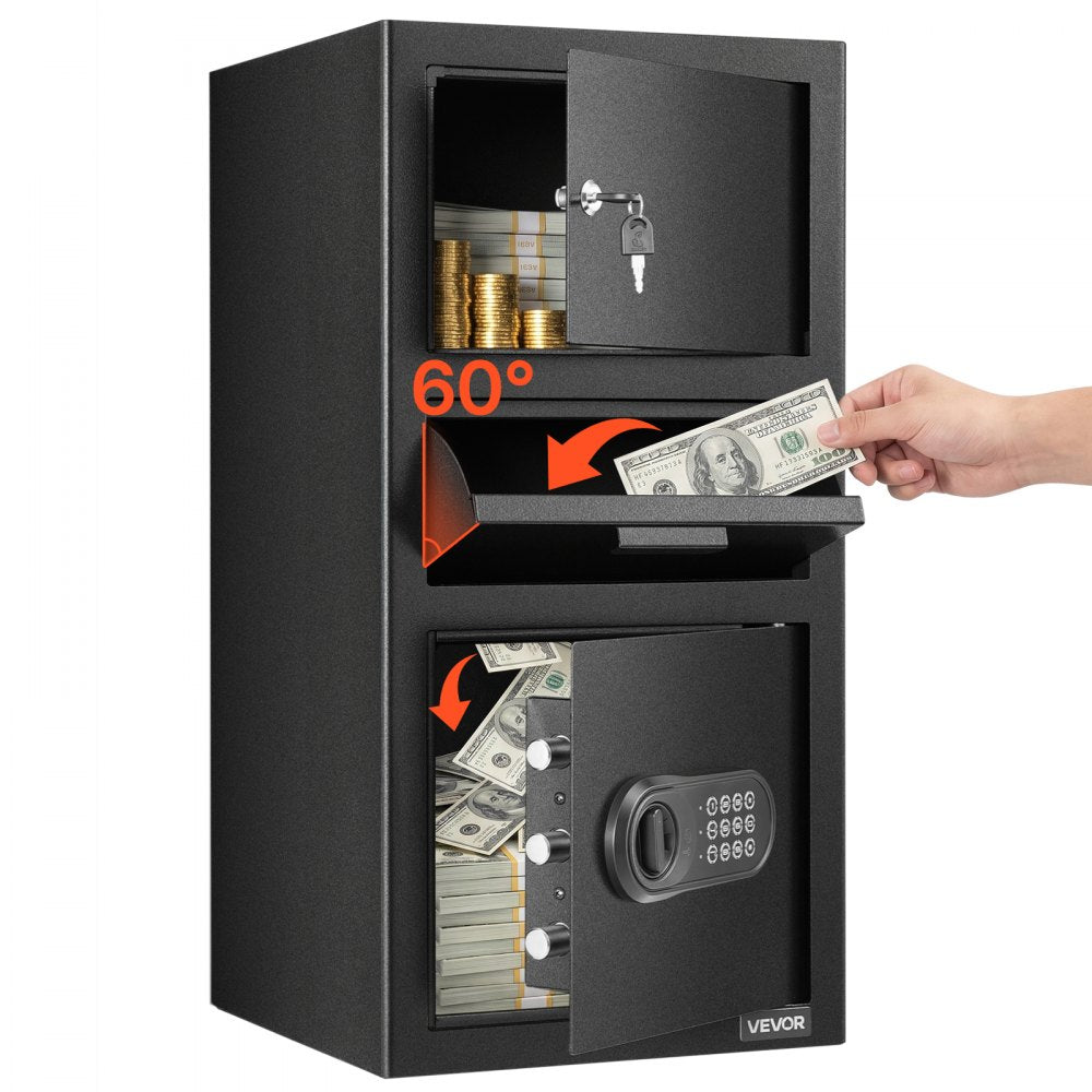 VEVOR 3.6 Cubic Feet Drop Safe, Large Capacity Front Drop Slot Safe Box with Digital Keypad, Heavy Duty 3 Tiers Cash