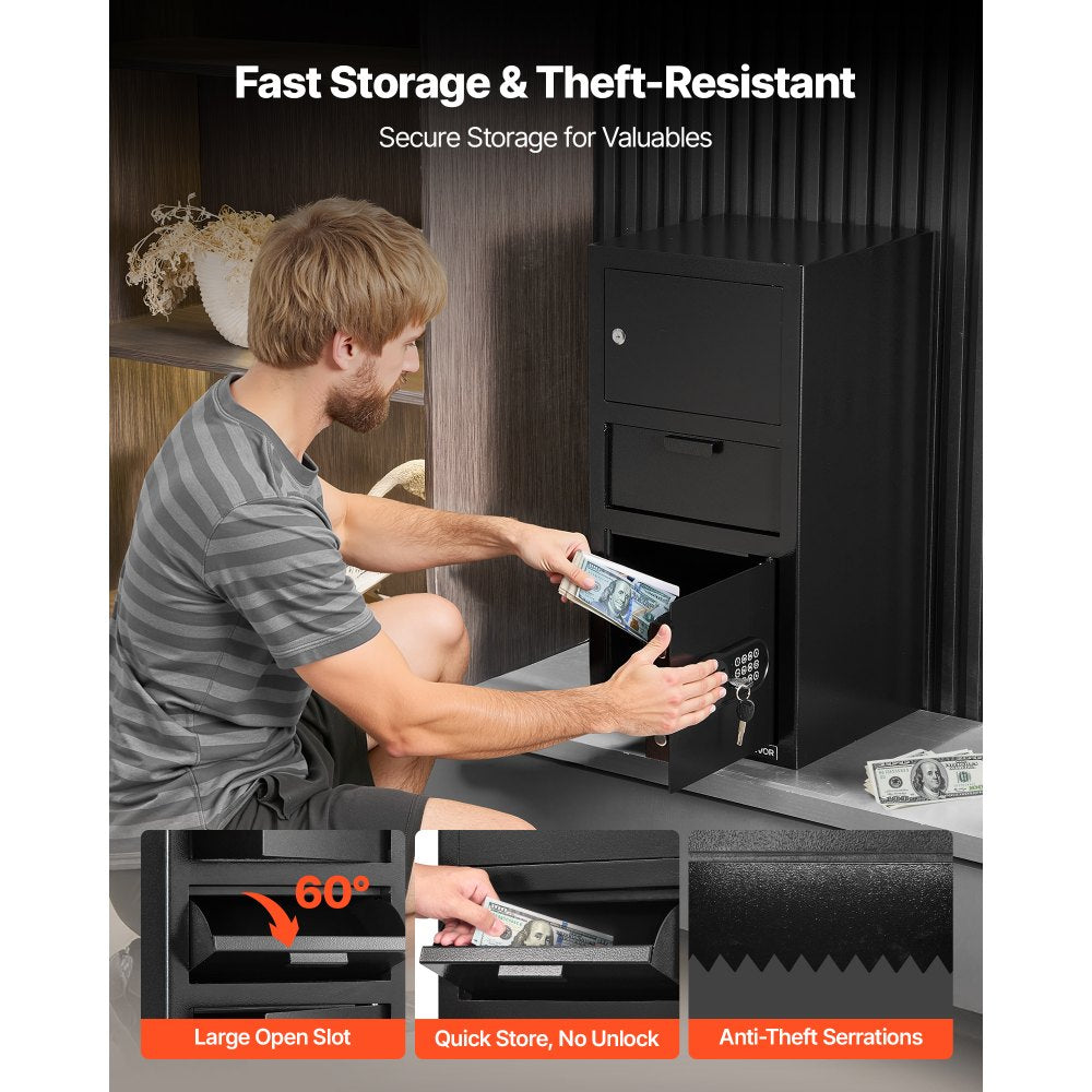 VEVOR 3.6 Cubic Feet Drop Safe, Large Capacity Front Drop Slot Safe Box with Digital Keypad, Heavy Duty 3 Tiers Cash