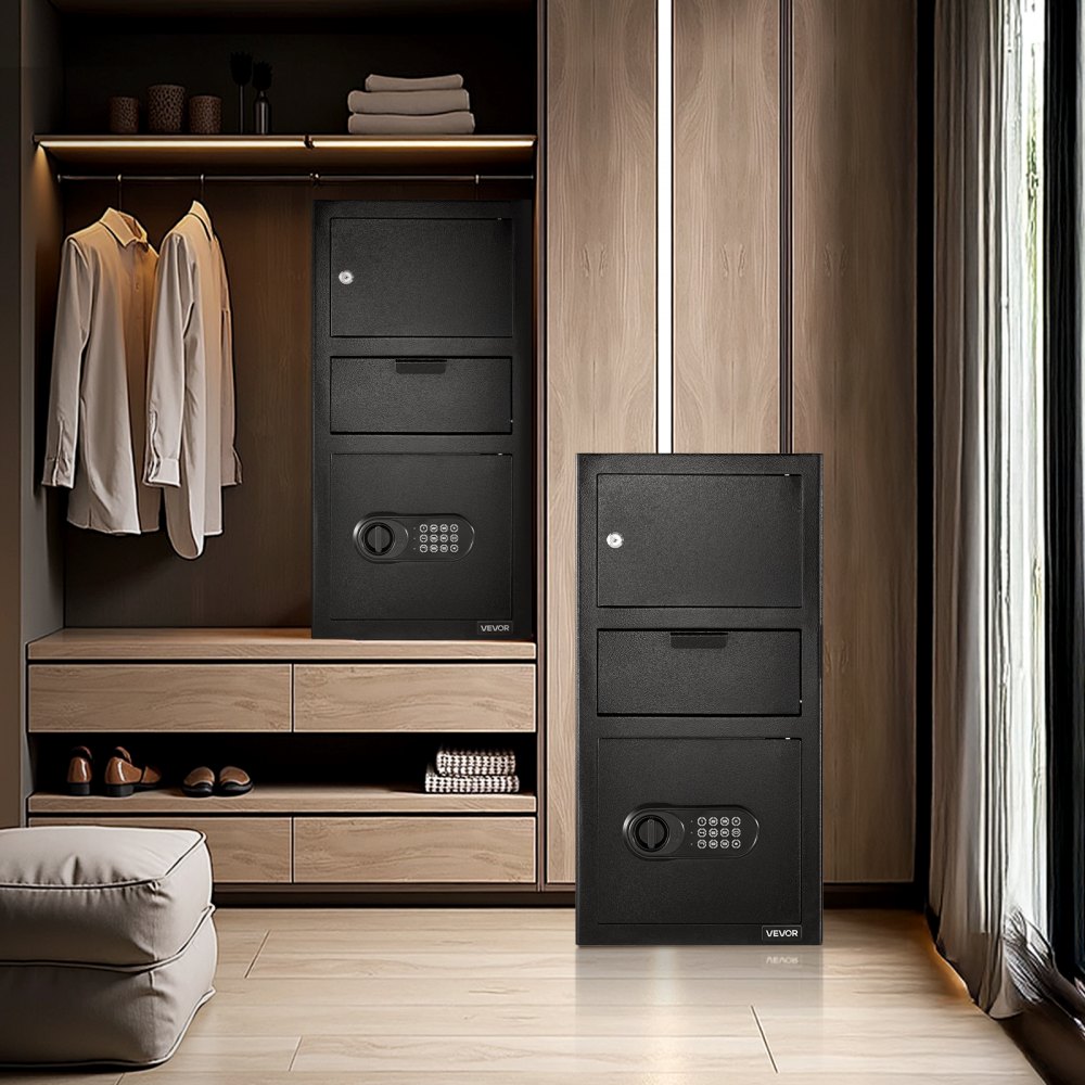 VEVOR 3.6 Cubic Feet Drop Safe, Large Capacity Front Drop Slot Safe Box with Digital Keypad, Heavy Duty 3 Tiers Cash