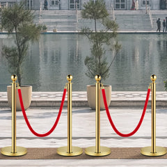 VEVOR Velvet Ropes and Posts, 5 ft/1.5 m Red Rope, Stainless Steel Gold Stanchion with Ball Top, Red Crowd Control