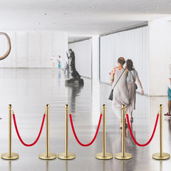 VEVOR Velvet Ropes and Posts, 5 ft/1.5 m Red Rope, Stainless Steel Gold Stanchion with Ball Top, Red Crowd Control
