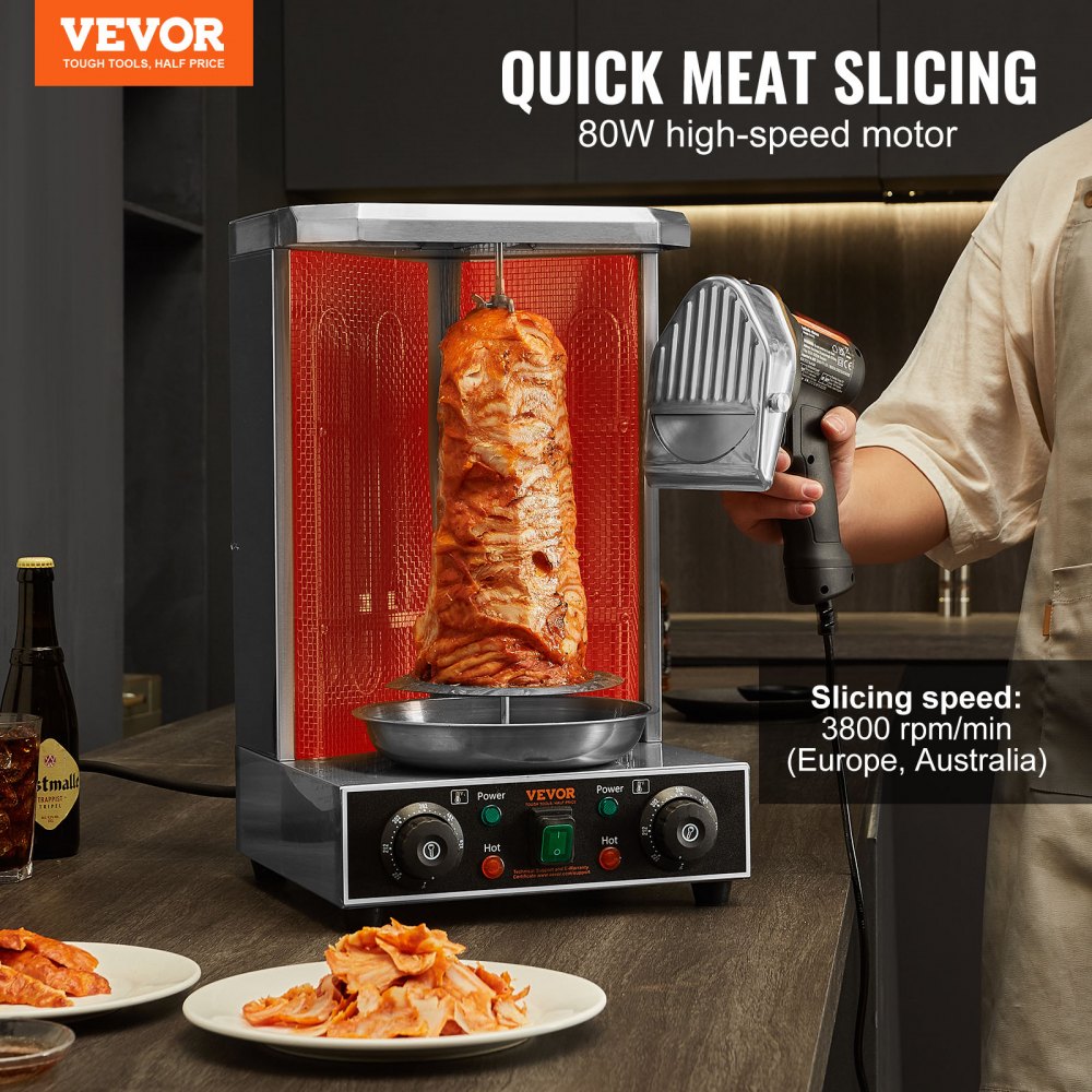 VEVOR Electric Shawarma Knife, 80W Professional Turkish Kebab Knife, Commercial Stainless Steel Gyro Cutter, Doner