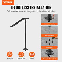 VEVOR 3Ft Step Railing, Iron Stair Handrail Floor Mounted Sturdy Black Arched Handrails for Outdoor Indoor Steps Fits 2
