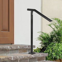 VEVOR 3Ft Step Railing, Iron Stair Handrail Floor Mounted Sturdy Black Arched Handrails for Outdoor Indoor Steps Fits 2