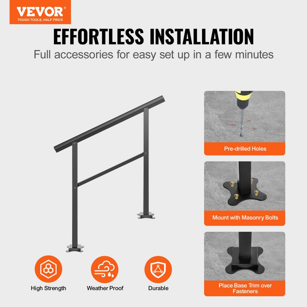 VEVOR Outdoor Handrail 165LBS Load Handrail Outdoor Stairs Aluminum Stair Handrail 36 x 35" Outdoor Stair Railing
