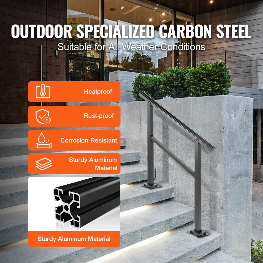 VEVOR Outdoor Handrail 165LBS Load Handrail Outdoor Stairs Aluminum Stair Handrail 36 x 35" Outdoor Stair Railing