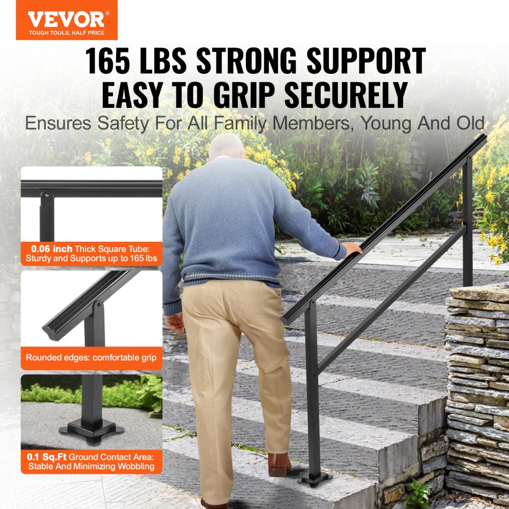 VEVOR Outdoor Handrail 165LBS Load Handrail Outdoor Stairs Aluminum Stair Handrail 60 x 35" Outdoor Stair Railing