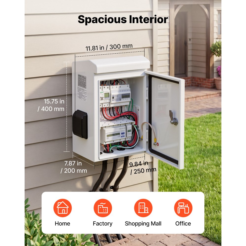VEVOR Outdoor Electrical Box, Cold-Rolled Steel, Electrical Junction Box with Thermostat and Fan, Rain Hood, Ventilated