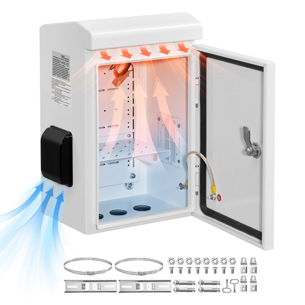 VEVOR Outdoor Electrical Box, Cold-Rolled Steel, Electrical Junction Box with Thermostat and Fan, Rain Hood, Ventilated