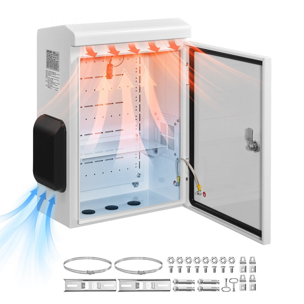 VEVOR Outdoor Electrical Box, Cold-Rolled Steel, Electrical Junction Box with Thermostat and Fan, Rain Hood, Ventilated