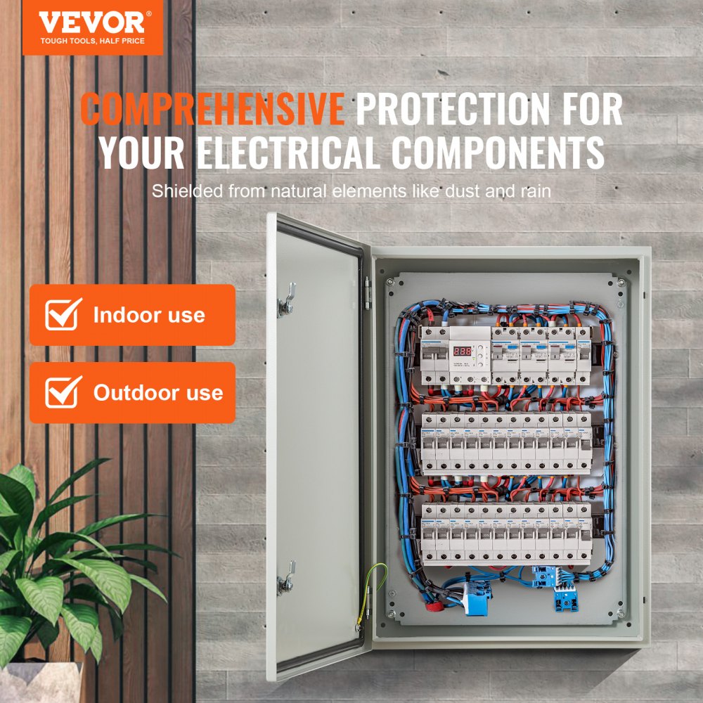 VEVOR Steel Electrical Box, 27.6 x 19.7 x 9.8 in, Cold Rolled Steel Electrical Enclosure Box, Wall-Mounted Outdoor