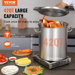 VEVOR Stainless Steel Stockpot, 42 Quart Large Cooking Pots, Multipurpose Cookware Sauce Pot with Lid & Handle, Heavy