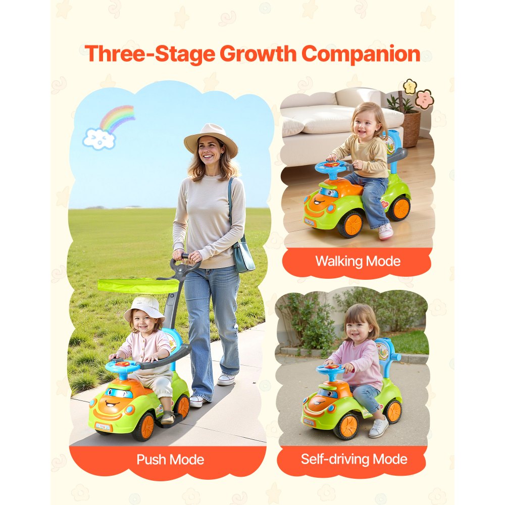 VEVOR Ride On Push Car, Push Car for Toddler 19 to 36 Months, Around Buggy with Guardrails, Handle & Under-seat