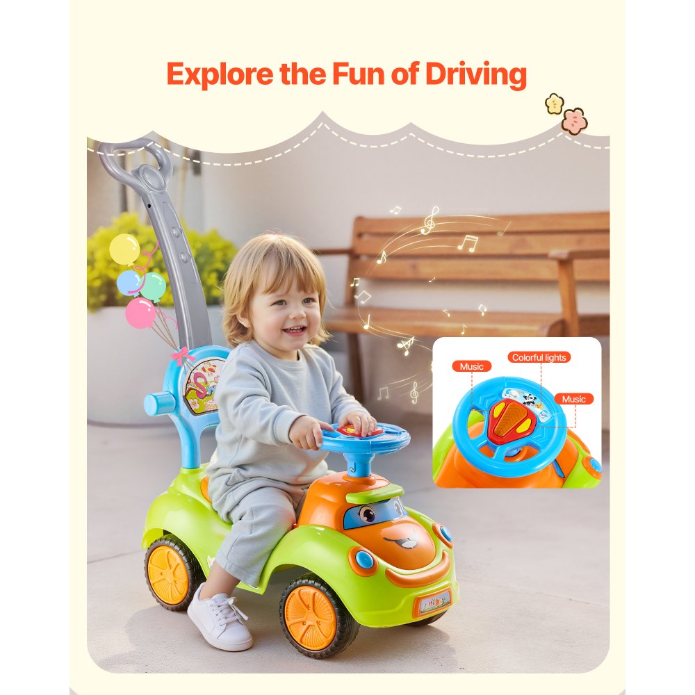 VEVOR Ride On Push Car, Push Car for Toddler 19 to 36 Months, Around Buggy with Guardrails, Handle & Under-seat