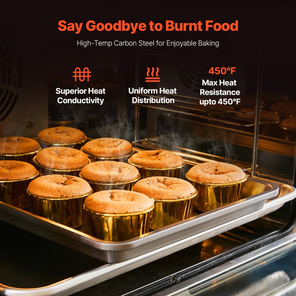 VEVOR Baking Pans Set, 3-Piece, Nonstick Carbon Steel Cookware Sheets & Trays, Stackable Kitchen Oven Bakeware Cooking