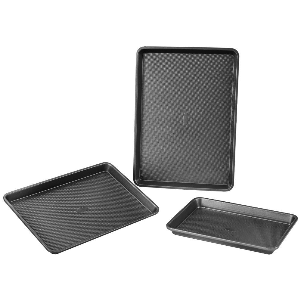 VEVOR Baking Pans Set, 3-Piece, Nonstick Carbon Steel Cookware Sheets & Trays, Stackable Kitchen Oven Bakeware Cooking