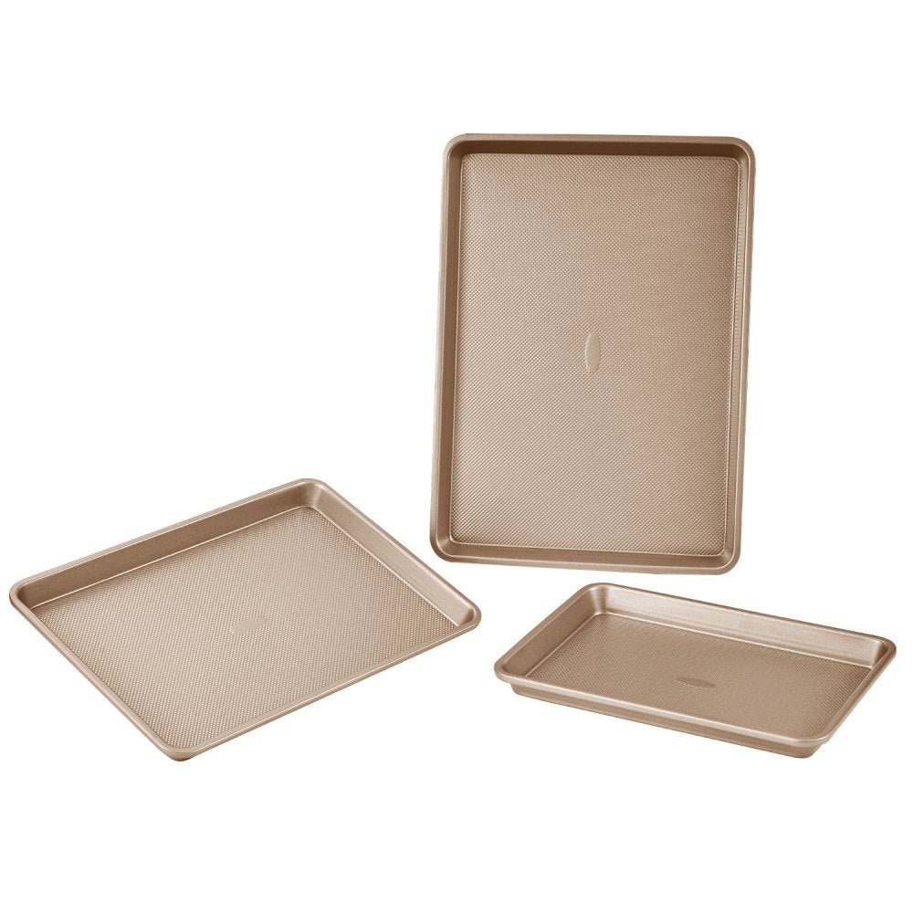 VEVOR Baking Pans Set, 3-Piece, Nonstick Carbon Steel Cookware Sheets & Trays, Stackable Kitchen Oven Bakeware Cooking