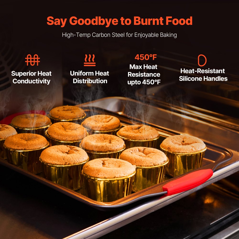 VEVOR Baking Pans Set, 3-Piece, Nonstick Carbon Steel Cookware Sheets & Trays, Stackable Kitchen Oven Bakeware Cooking