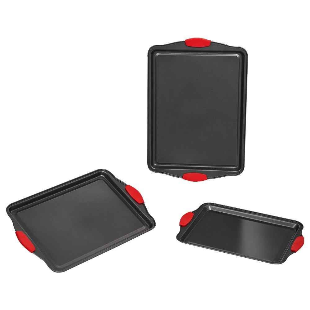 VEVOR Baking Pans Set, 3-Piece, Nonstick Carbon Steel Cookware Sheets & Trays, Stackable Kitchen Oven Bakeware Cooking
