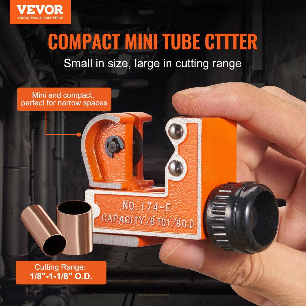 VEVOR Mini Tubing Cutter, 1/8" - 1-1/8" O.D. Mini Copper Pipe Cutter, Heavy Duty Compact Tube Cutter Tool with