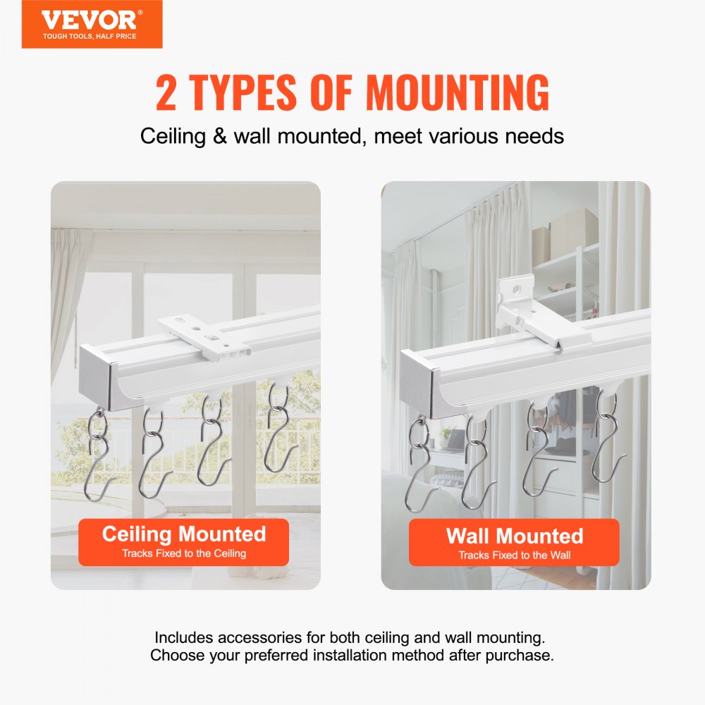 VEVOR Ceiling Curtain Track Set, 8.9 FT/2.7 Meter, Sliding Ceiling Track System for Curtains, Room Divider Curtain