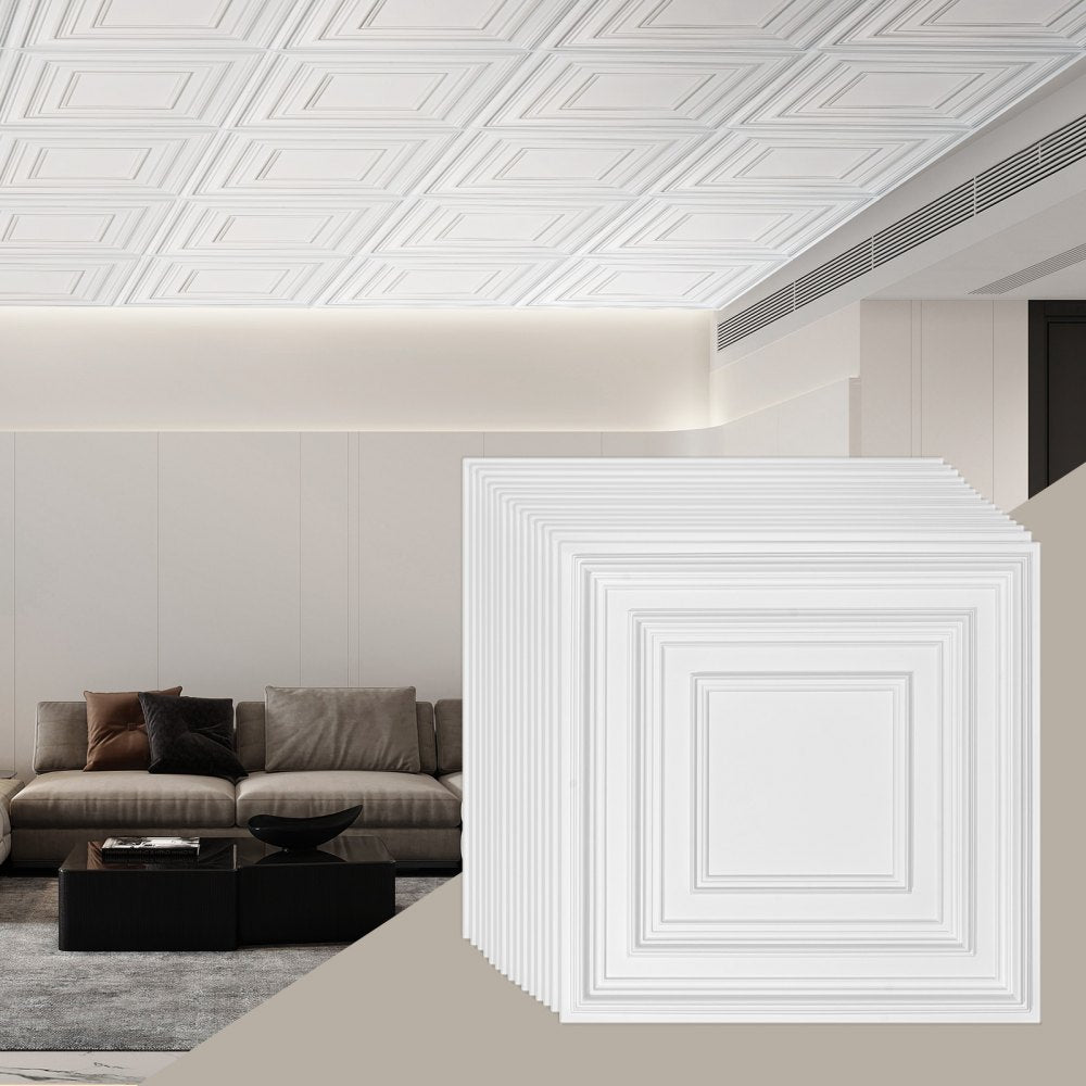VEVOR Ceiling Tiles, 12-Pack 24 x 24 in, Drop Ceiling Tiles Premium PVC Sheet, Easy Installation/ Cutting Plastic