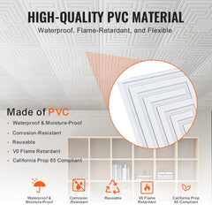 VEVOR Ceiling Tiles, 12-Pack 24 x 24 in, Drop Ceiling Tiles Premium PVC Sheet, Easy Installation/ Cutting Plastic