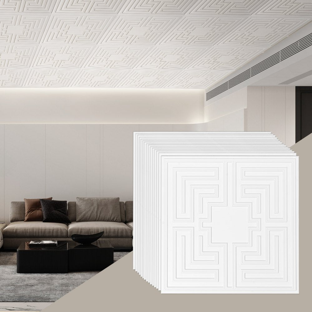 VEVOR Ceiling Tiles, 12-Pack 24 x 24 in, Drop Ceiling Tiles Premium PVC Sheet, Easy Installation/ Cutting Plastic