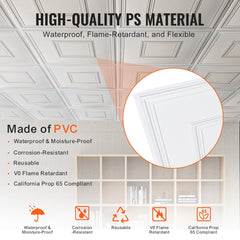 VEVOR Ceiling Tiles, 12-Pack 24 x 24 in, Drop Ceiling Tiles Premium PVC Sheet, Easy Installation/ Cutting Plastic
