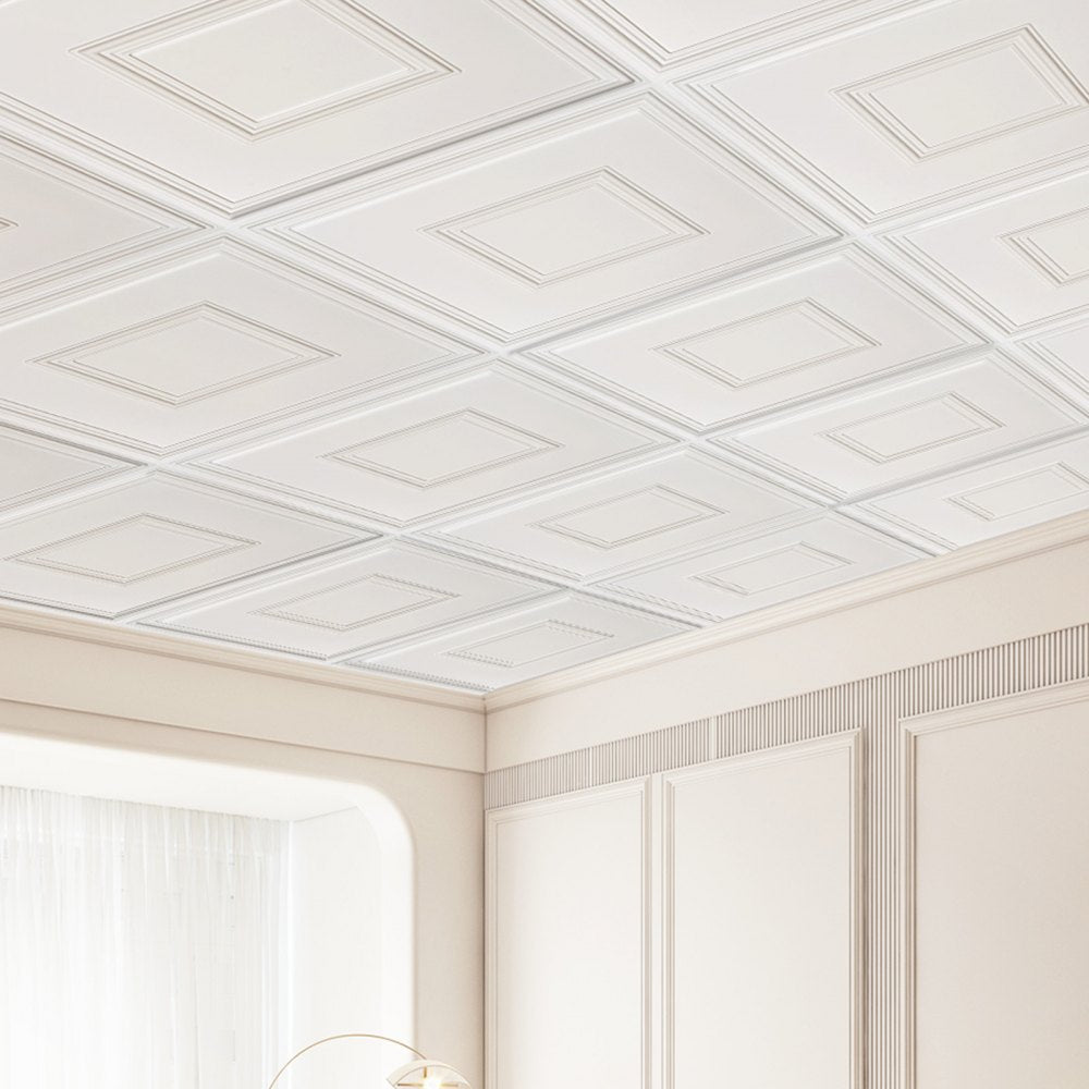 VEVOR Ceiling Tiles, 12-Pack 24 x 24 in, Drop Ceiling Tiles Premium PVC Sheet, Easy Installation/ Cutting Plastic