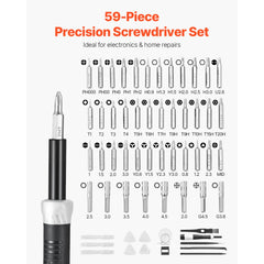 VEVOR Screwdriver Set, 59-Piece Small Precision Screwdriver Set with Phillips, Flat Head, Torx, Pentalobe Bits, Tweezer