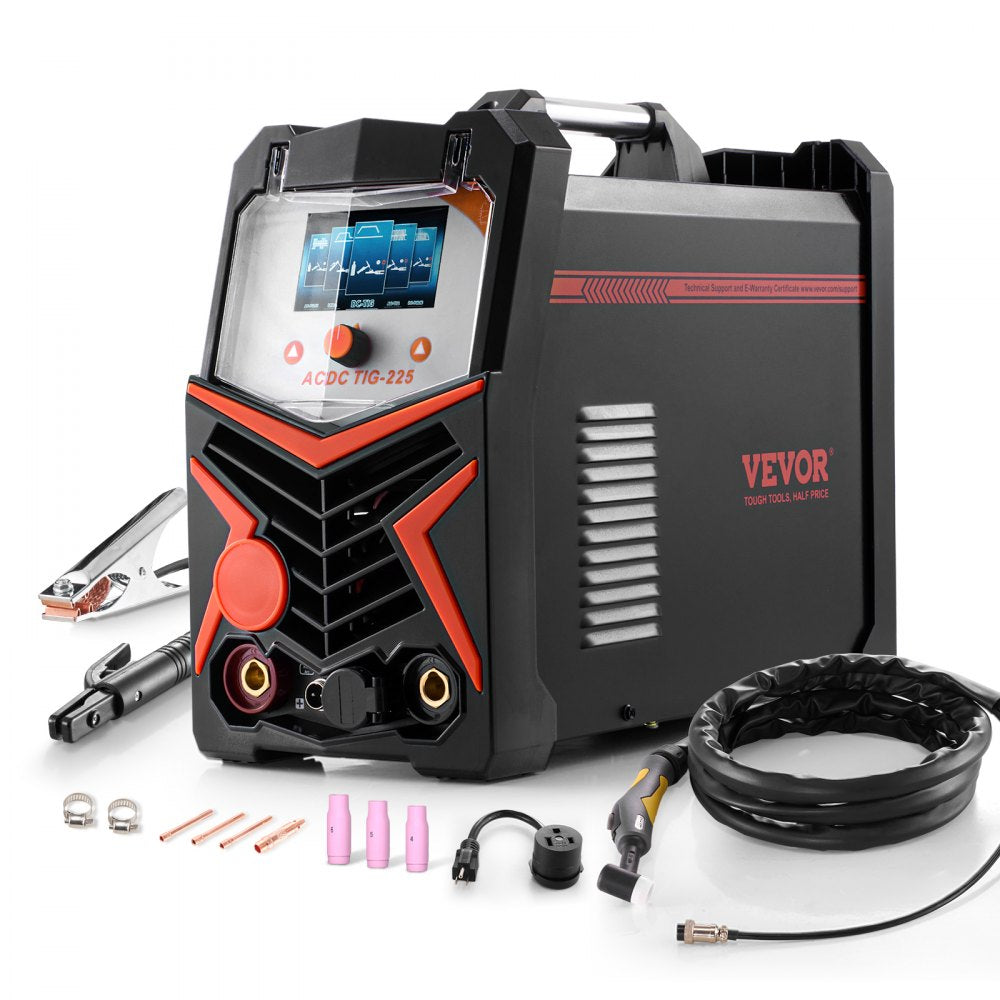VEVOR TIG Welder, 225A 6-In-1 Aluminum Welding Machine (Large LED Display)- AC TIG/DC TIG/AC Pulse TIG/DC Pulse
